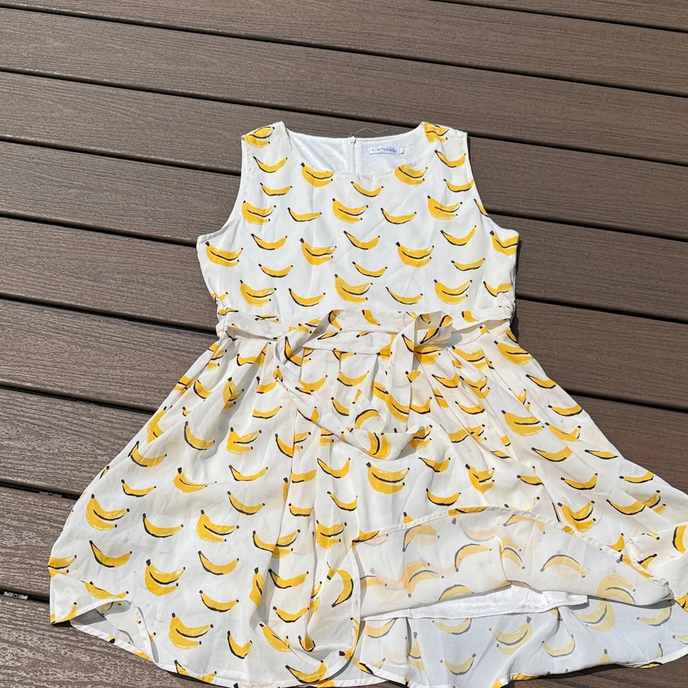 Banana Print Dress - White and Yellow